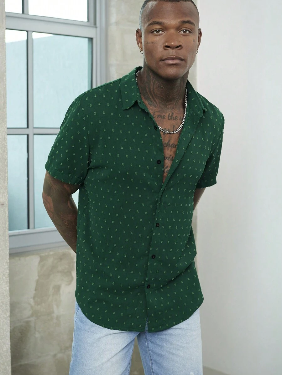 Manfinity Homme Áo sơ mi Nam Nút phía trước màu trơn Giải trí - màu xanh lá - Xem 1