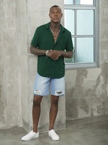 Manfinity Homme Áo sơ mi Nam Nút phía trước màu trơn Giải trí - màu xanh lá - Xem 4