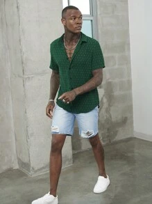 Manfinity Homme Áo sơ mi Nam Nút phía trước màu trơn Giải trí - màu xanh lá - Xem 5