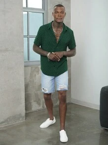 Manfinity Homme Áo sơ mi Nam Nút phía trước màu trơn Giải trí - màu xanh lá - Xem 6