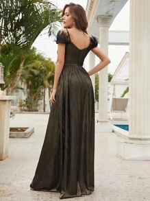 挖肩毛茸邊正式連衣裙 - 銅色 - 查看 2