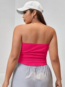 CovetEZ Plus Ruched Side Tube Top - Hot Pink - View 2