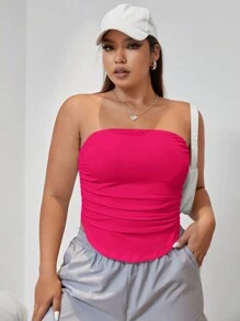 CovetEZ Plus Ruched Side Tube Top - Hot Pink - View 4