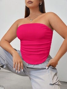 CovetEZ Plus Ruched Side Tube Top - Hot Pink - View 5