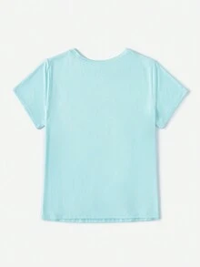 SHEIN EZwear 大碼字母圖案T恤 - 薄荷綠 - 查看 2