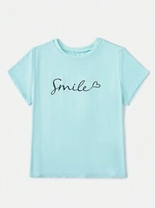 SHEIN EZwear 大碼字母圖案T恤 - 薄荷綠 - 查看 3