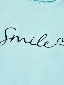 SHEIN EZwear 大碼字母圖案T恤 - 薄荷綠 - 查看 4