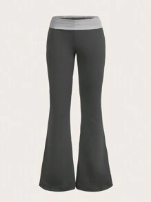 SHEIN ICON 大碼拼接邊喇叭褲 - 深灰色 - 查看 1