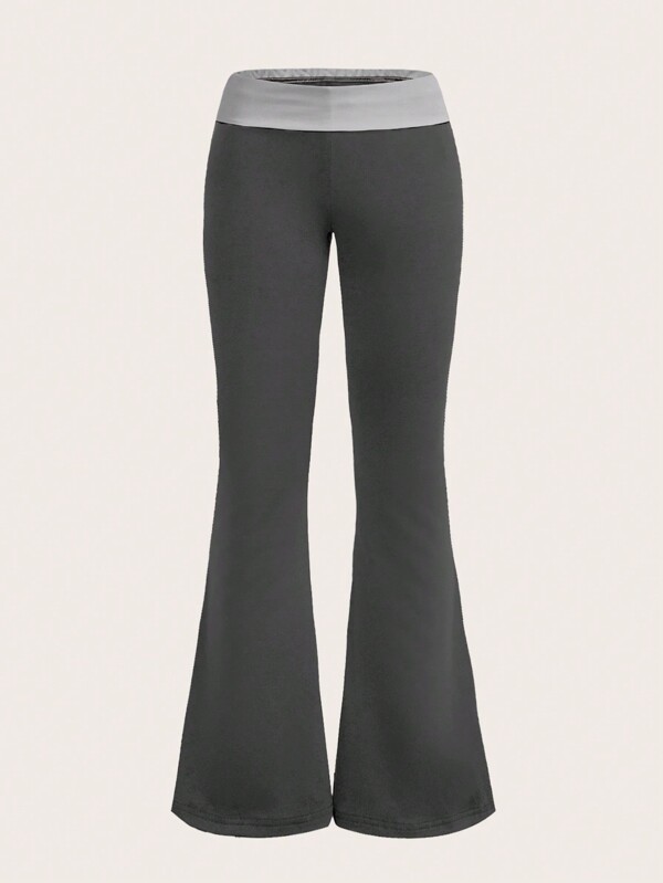 SHEIN ICON Plus Contrast Trim Flare Leg Pants