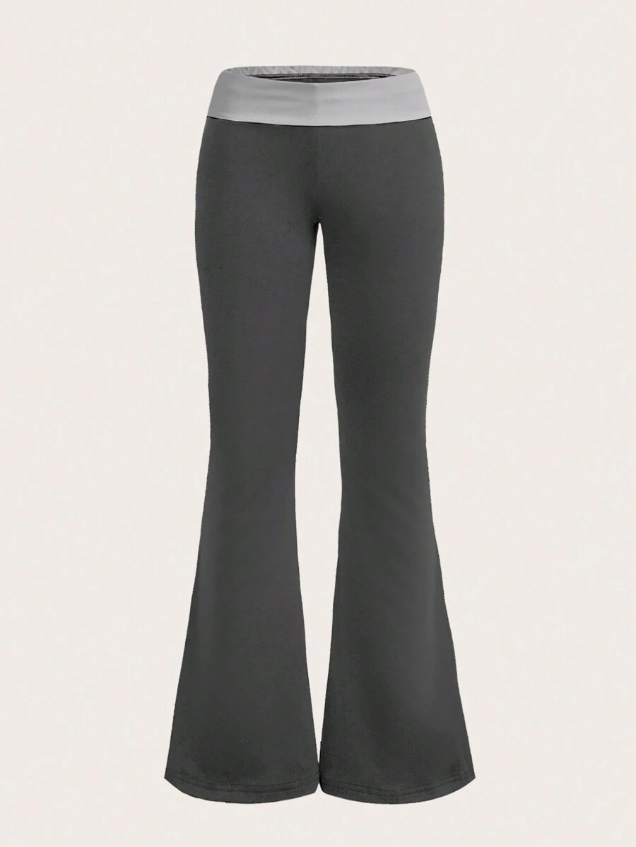 SHEIN ICON 大碼拼接邊喇叭褲 - 深灰色 - 查看 1