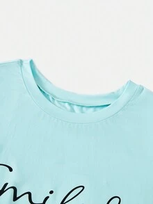 SHEIN EZwear 大碼字母圖案T恤 - 薄荷綠 - 查看 5