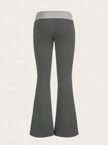SHEIN ICON 大碼拼接邊喇叭褲 - 深灰色 - 查看 2