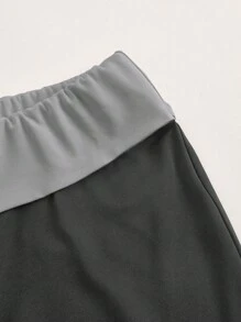 SHEIN ICON 大碼拼接邊喇叭褲 - 深灰色 - 查看 3