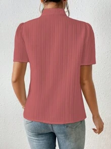 SHEIN Frenchy Solid Notched Neck Puff Sleeve Blouse - Dusty Pink - View 2
