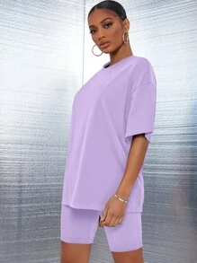 SHEIN SXY Bộ đồ hai mảnh nữ màu trơn Giải trí - Màu Lilac Tím - Xem 5