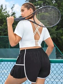 Easithlete 加肯字紋後背無背心運動背心上衣，女性網球服裝