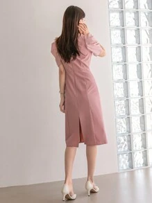 DAZY Sukienka letnia z kwadratowym dekoltem i bufiastymi rękawami - Różowy - Zobacz 2