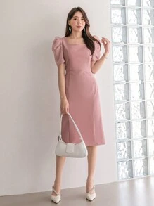 DAZY Sukienka letnia z kwadratowym dekoltem i bufiastymi rękawami - Różowy - Zobacz 5