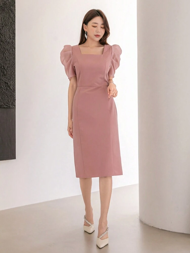 Square Neck Puff Sleeve Dress Sundress