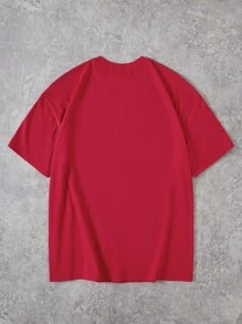 SHEIN EZwear 字母和老鷹印花T恤 - 紅色 - 查看 2