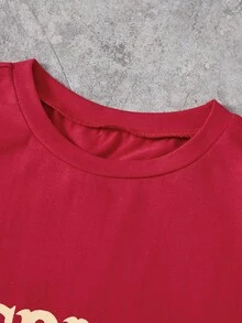 SHEIN EZwear 字母和老鷹印花T恤 - 紅色 - 查看 3