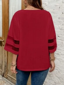 SHEIN LUNE 大碼網紗拼接拼接襯衫 - 酒紅色 - 查看 2