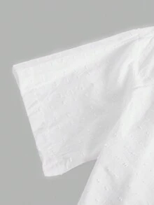 SHEIN EZwear Áo sơ mi nữ Thắt nơ trước màu trơn Giải trí - trắng - Xem 4