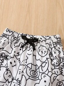 SHEIN Young Boy Cartoon Graphic Drawstring Waist Trousers - White - View 5