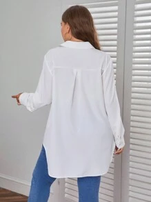 SHEIN Essnce Plus Solid Button Front Shirt - White - View 2