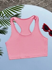 SHEIN EZwear Áo khoác và áo lót dành cho xe tăng nữ Gân đan màu trơn Giải trí - Màu Hồng baby - Xem 3