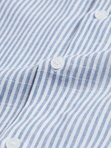 Manfinity NiteLyfe Nam Áo sơ mi Bông In sọc Nút phía trước - Xanh và trắng - Xem 4