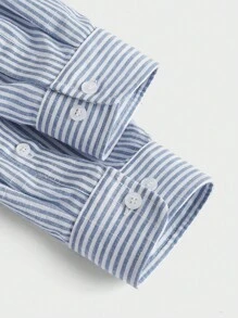 Manfinity NiteLyfe Nam Áo sơ mi Bông In sọc Nút phía trước - Xanh và trắng - Xem 5