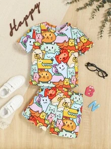 SHEIN Bebé niño Shorts con camiseta con estampado de dibujos animados - Multicolor - Ver 3