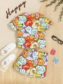 SHEIN Bebé niño Shorts con camiseta con estampado de dibujos animados - Multicolor - Ver 4