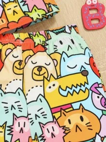 SHEIN Bebé niño Shorts con camiseta con estampado de dibujos animados - Multicolor - Ver 9