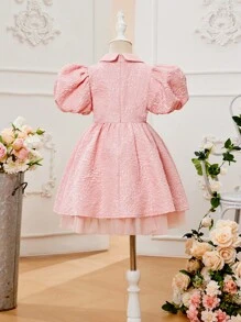 SHEIN 年輕女孩們提花雙排釦泡泡袖派對禮服