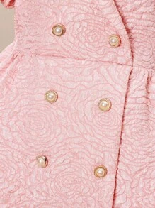 SHEIN 年輕女孩們提花雙排釦泡泡袖派對禮服