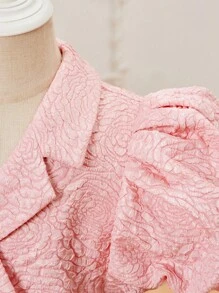 SHEIN 年輕女孩們提花雙排釦泡泡袖派對禮服