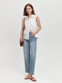 BizChic Cotton Flap Pocket Button Front Shirt - White - View 2