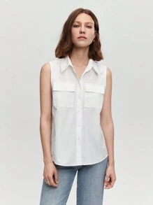BizChic Cotton Flap Pocket Button Front Shirt - White - View 3