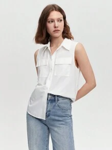 BizChic Cotton Flap Pocket Button Front Shirt - White - View 5