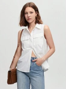 BizChic Cotton Flap Pocket Button Front Shirt - White - View 6