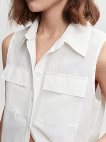 BizChic Cotton Flap Pocket Button Front Shirt - White - View 7