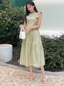 DAZY 素色荷葉邊娃娃裙 - 綠色 - 查看 1