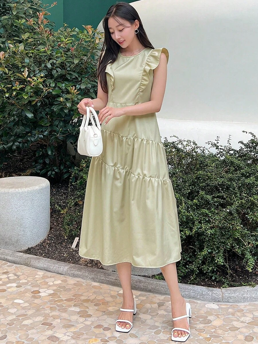 DAZY 素色荷葉邊娃娃裙 - 綠色 - 查看 1