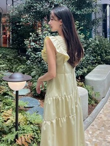 DAZY 素色荷葉邊娃娃裙 - 綠色 - 查看 4