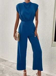 SHEIN LUNE Mono unicolor con bolsillo oblicuo - Azul - Ver 1