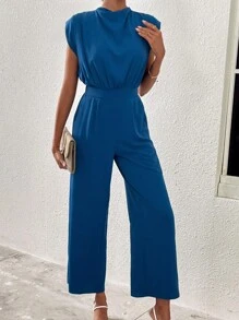 SHEIN LUNE Mono unicolor con bolsillo oblicuo - Azul - Ver 3