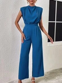 SHEIN LUNE Mono unicolor con bolsillo oblicuo - Azul - Ver 4