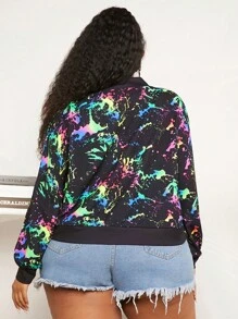 SHEIN CURVE+ Plus Splash Ink Print Bomber Jacket - Multicolor - View 2